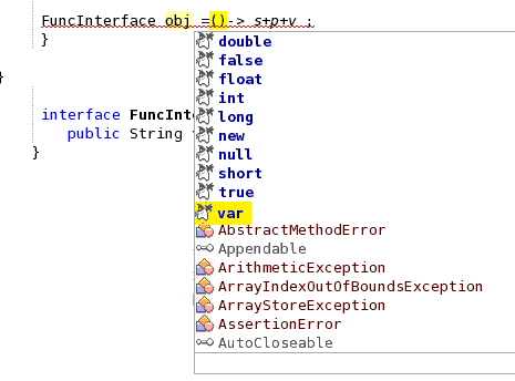 Code completion support for var type lambda parameters.(JDK 11 and above)